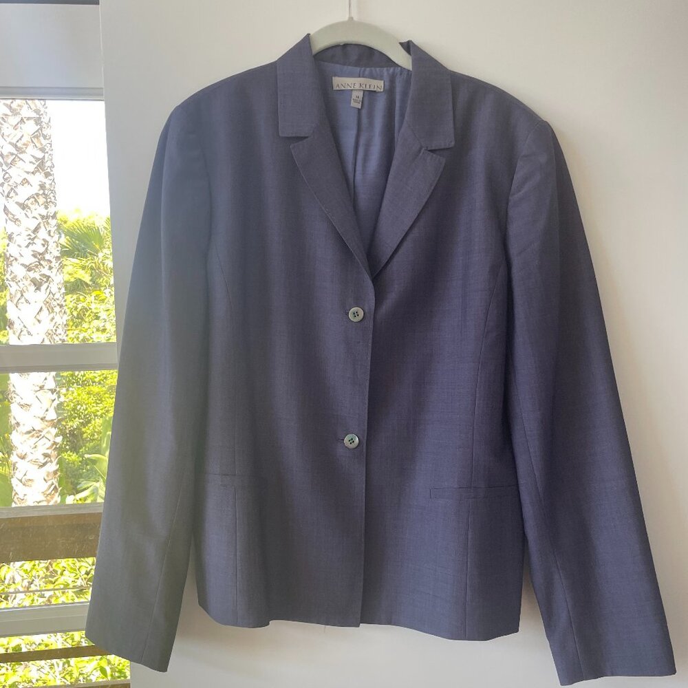 Anne Klein Classic Blue Wool Suit Jacket with Double Button Closure, 14